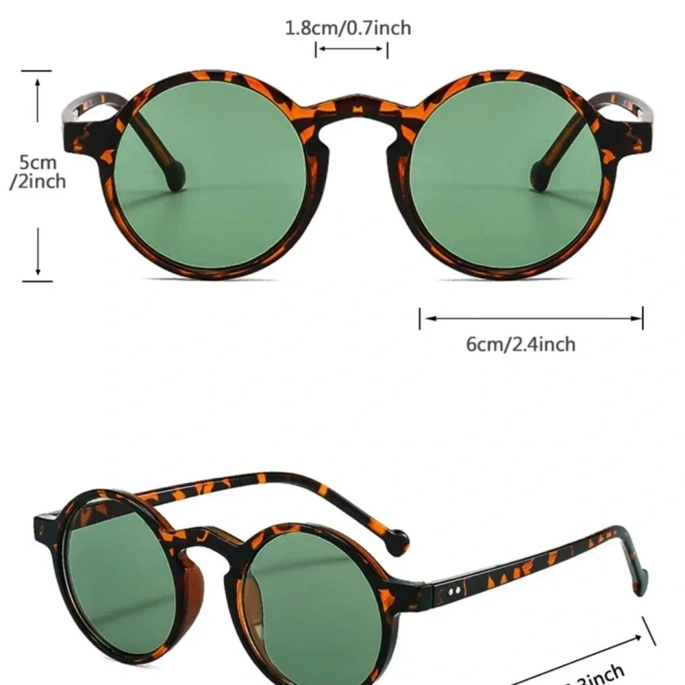 Rennes Men's Round Tortoiseshell Sunglasses Dark Green Lens Retro NWT